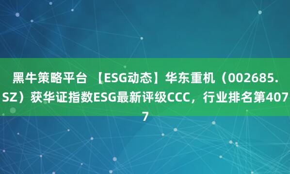 黑牛策略平台 【ESG动态】华东重机（002685.SZ）获华证指数ESG最新评级CCC，行业排名第407